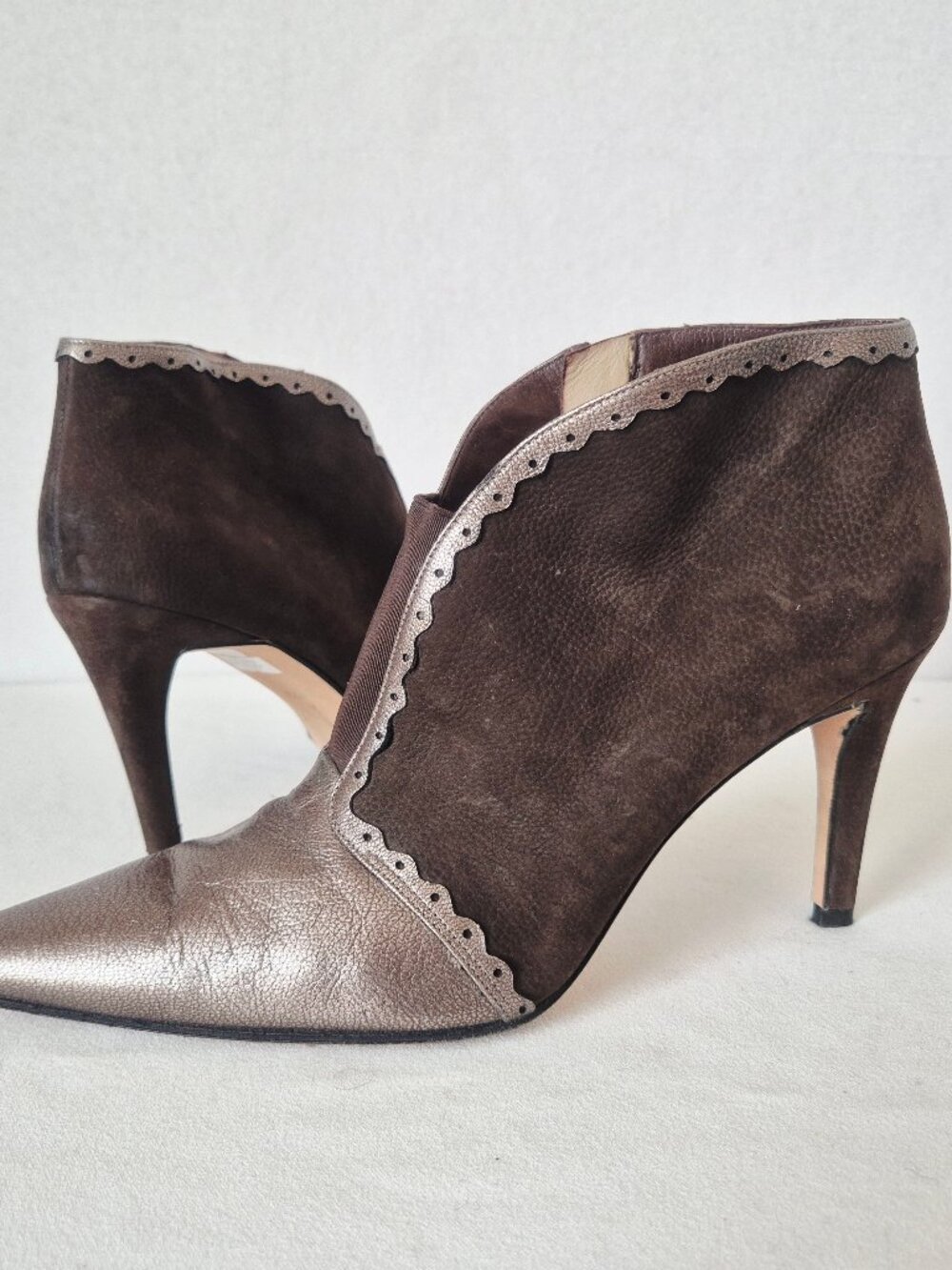 Moreschi Made in Italy Brown Metallic Leather 3.5 Stiletto Ankle Boot Zipper